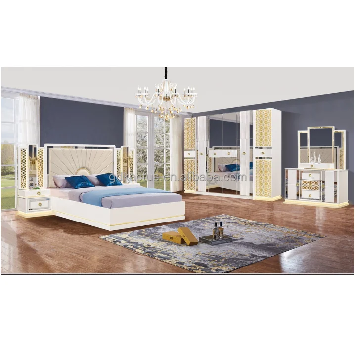 Elegant king size home furniture white bedroom furniture sets for adults modern white lacquer beige bedroom furniture set