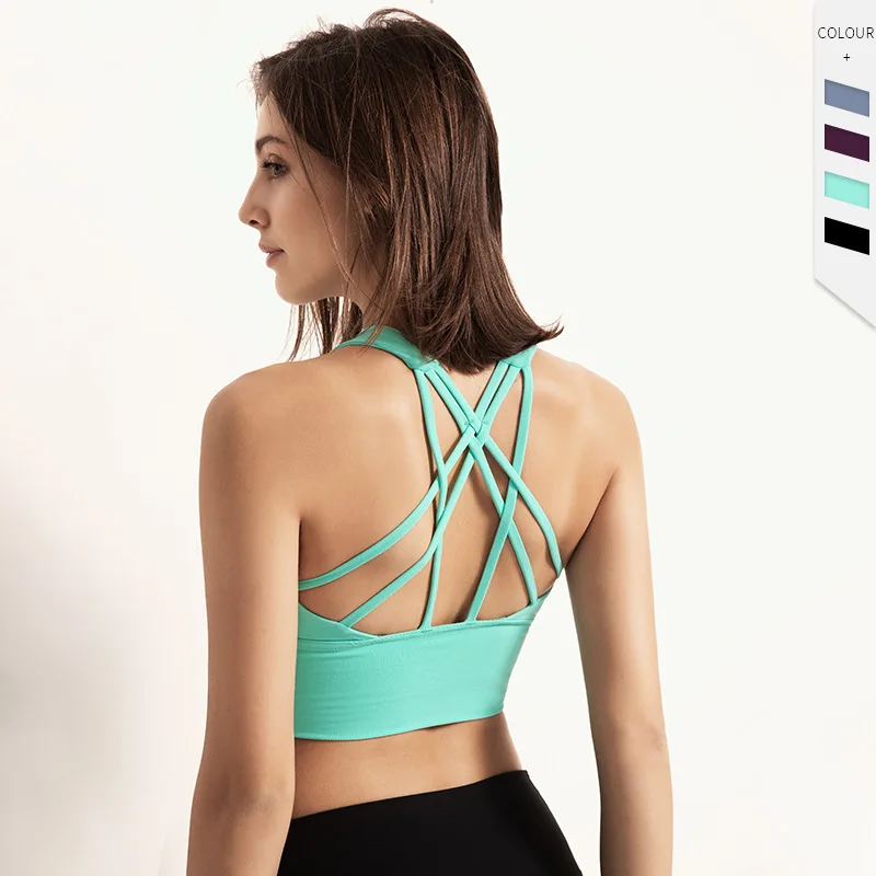 
Stock Beautiful back bra yoga underwear gathered shockproof belt chest pad sports bra vest yoga suit 