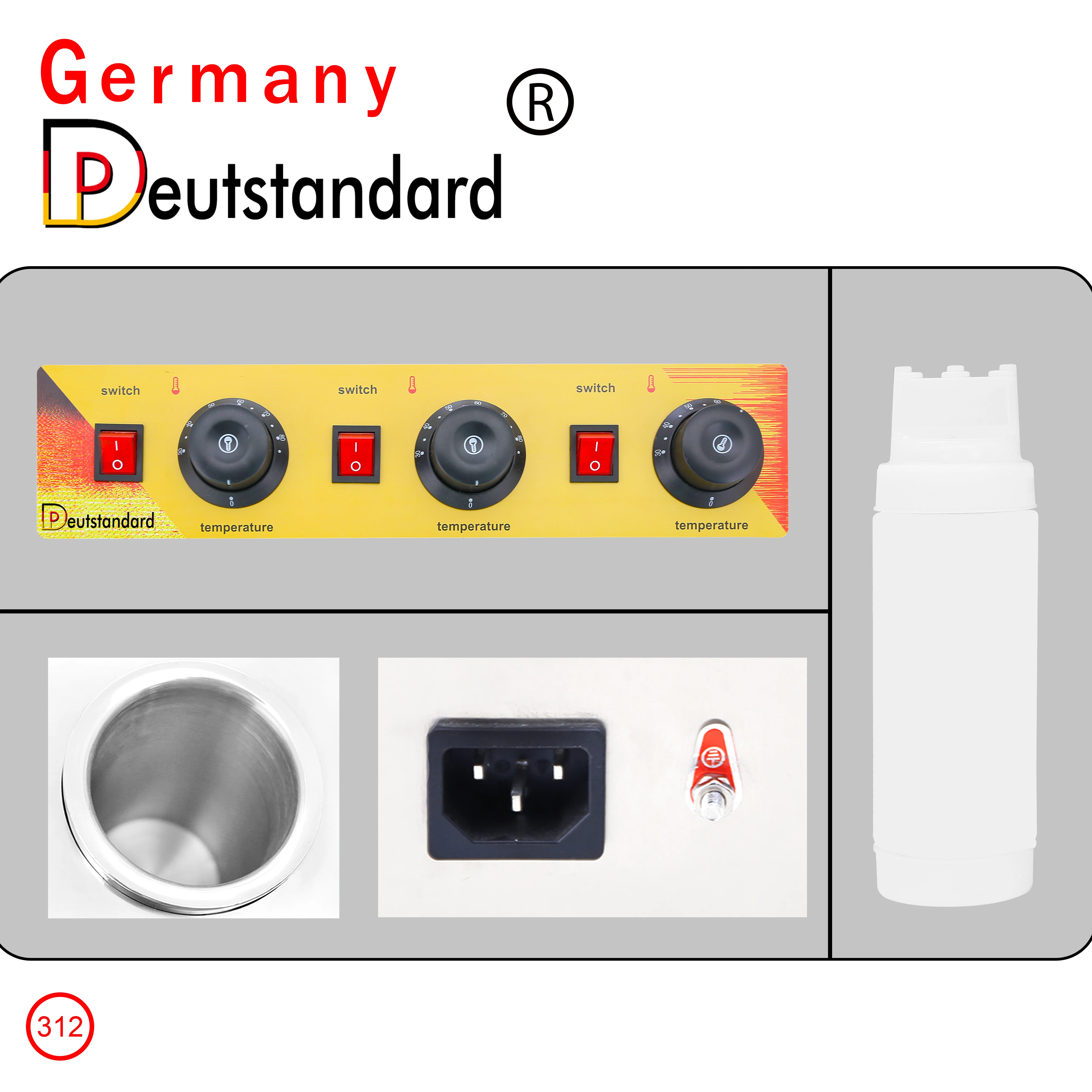 3 bottles chocolate ketchup sauce jam spread warming warmer showcase machine