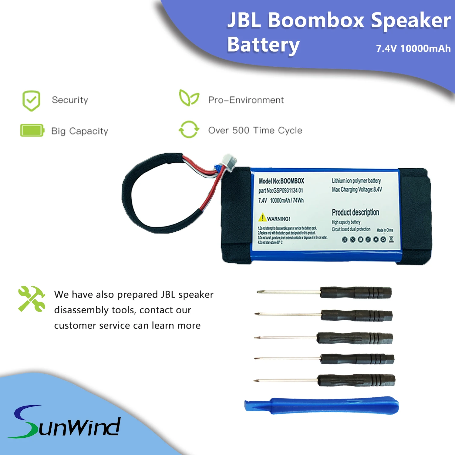 Wireless speakers rechargeable battery for J B L BOOMBOX GSP0931134 10000mAh battery replacement