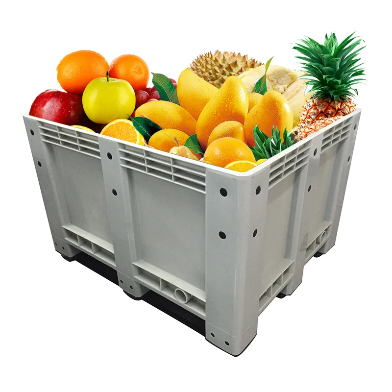 Large Bulk  Storage Perforated 1000*1000 Rigid Plastic Solid Side Pallet Sized Tool Box  1000 Liter With Lid