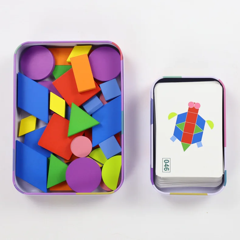 Новая Геометрическая головоломка Tangram Изысканная железная коробка упаковка Забавные Животные головоломки забавные деревянные игрушки