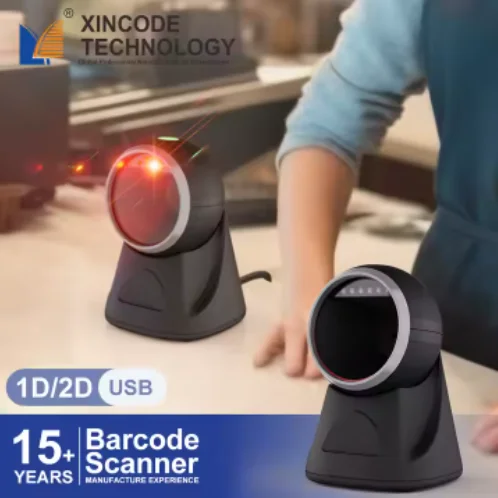Xincode  2D Desktop Wired Barcode Reader USB Embedded Barcode Scanner QR Code scanning 1D Omni directional for Supermarket
