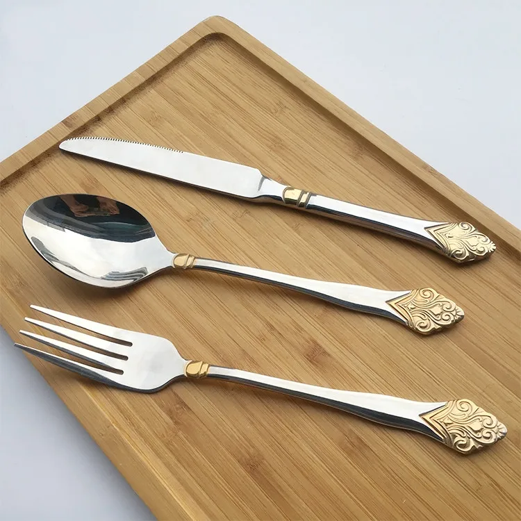 Western Style Hotel Restaurant Wedding Custom Logo Spoon Knife Fork Set Besteck Cubiertos Kitchen Dinner Metal Cutlery