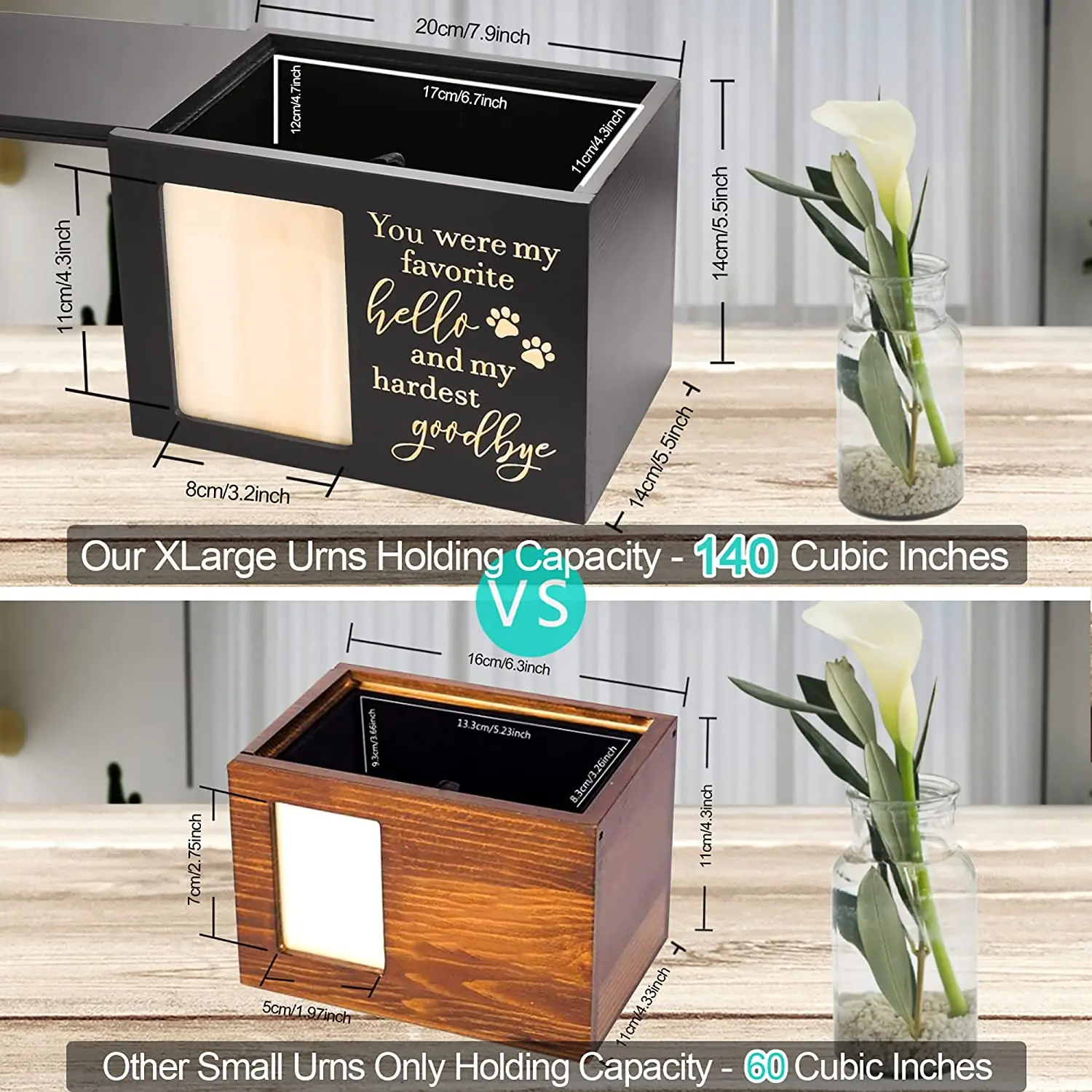 Pet Memorial Urns for Dog or Cat Ashes, Large Wooden Funeral Cremation Urns with Photo Frame, Memorial Keepsake Memory Box
