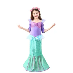 Girls Fancy Princess Ariel Party Dress up Halloween Little Mermaid Comic Con Cosplay Costume Children Carnival Role Play Dress