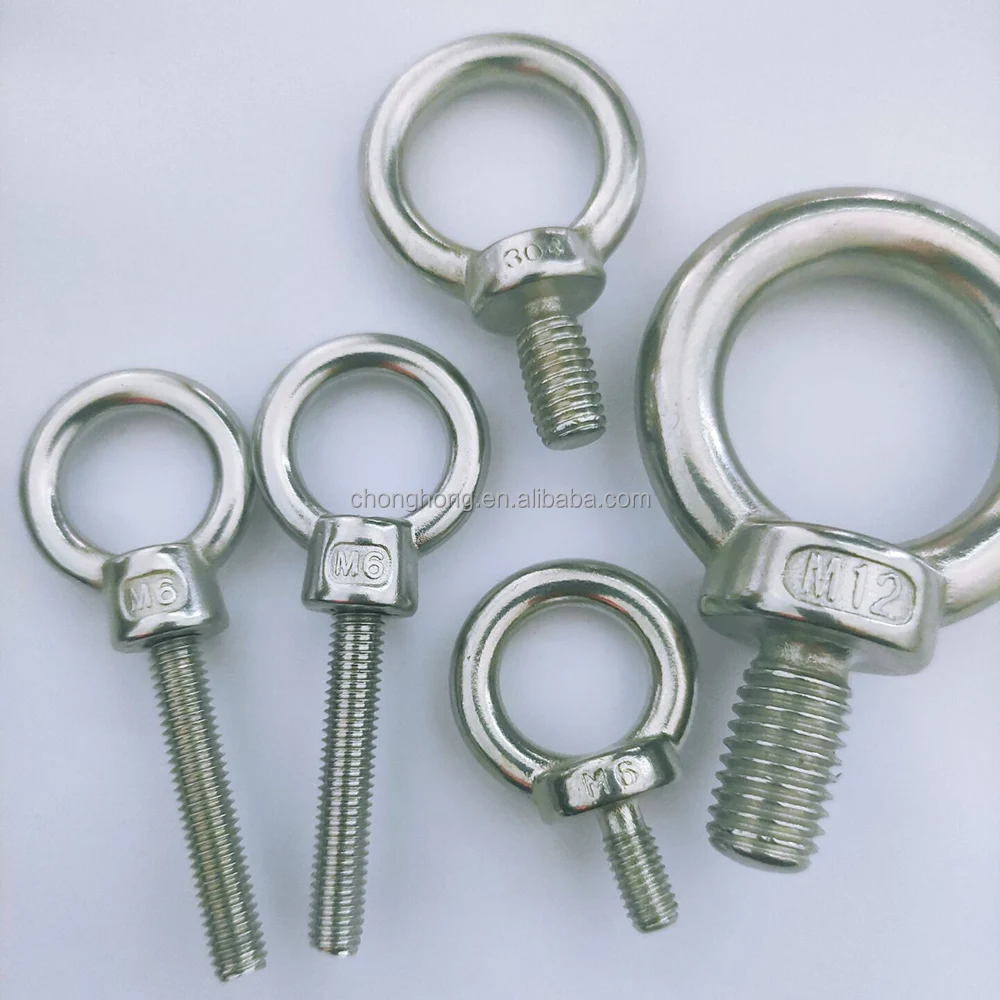 Screw M616/20/25/30/35-60mm DIN580 Eye Bolt 304 Stainless Steel Marine Lifting Eye Screws Ring Loop Hole for Cable Rope Eyebolt