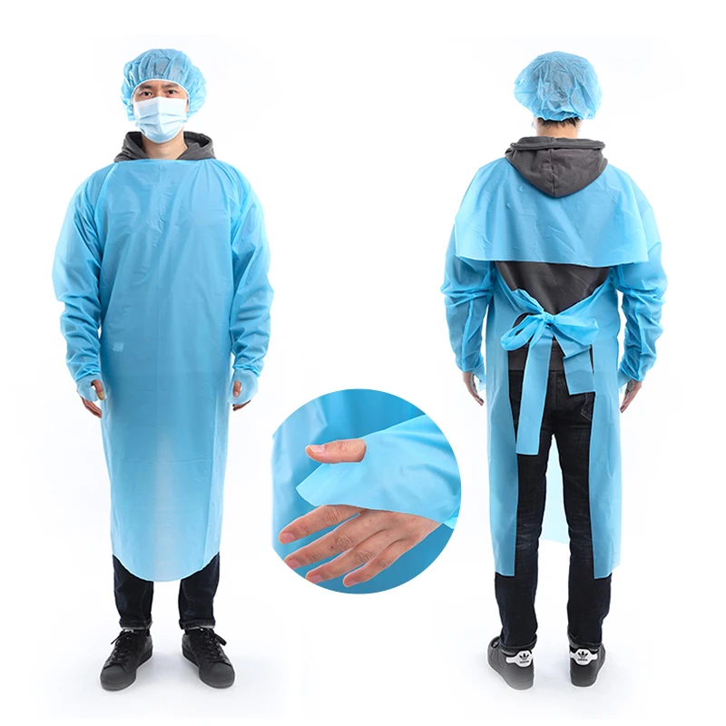 Hot Sale Medical Cpe Gown Disposable Full Sleeve Apron Plastic Waterproof Disposable Cpe Gown With Thumb Loop Isolation Gowns