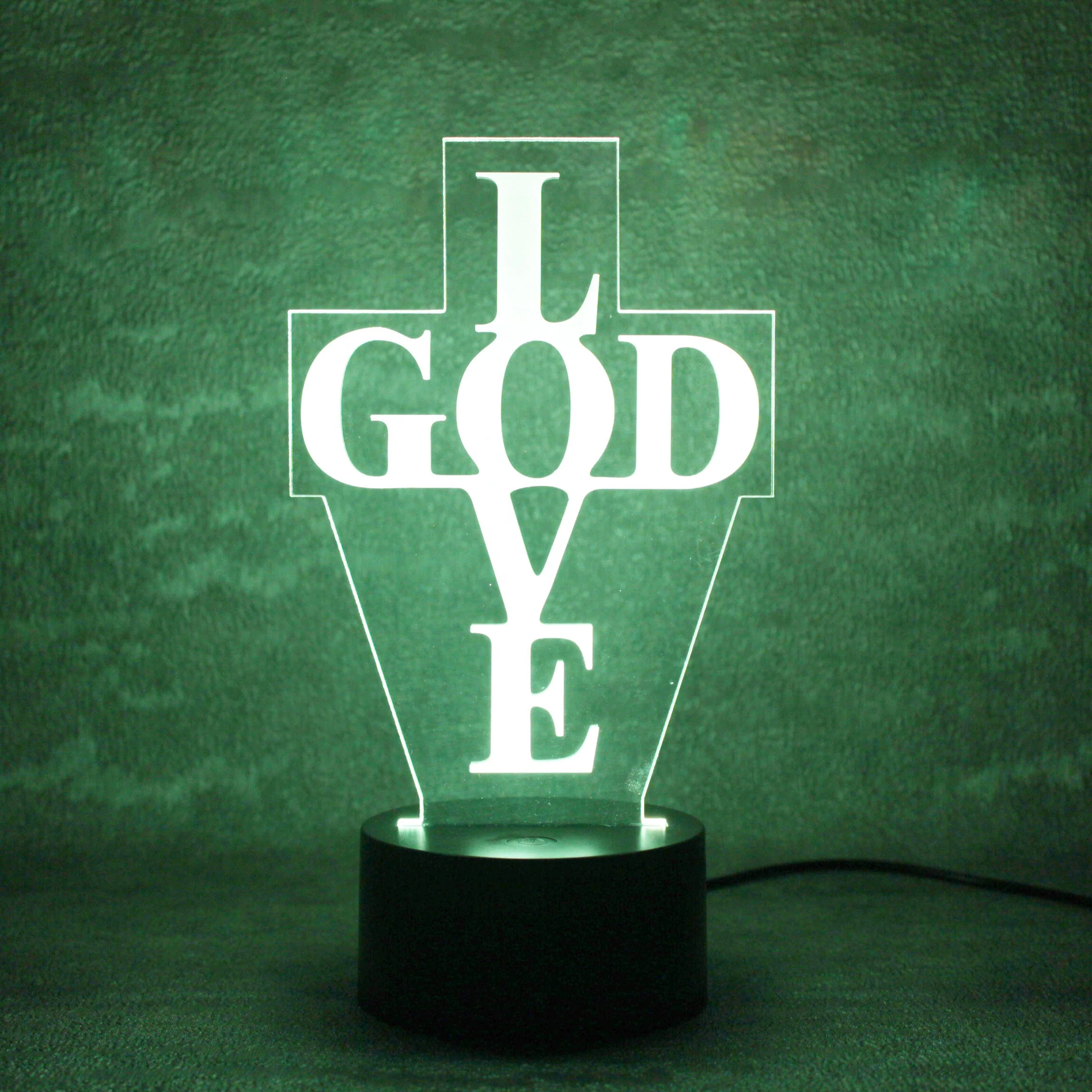 LOVE 3D LED Light Optical Illusion Lamp GOD Christian Jesus Christ 7 Colors Sensor Room 1-year