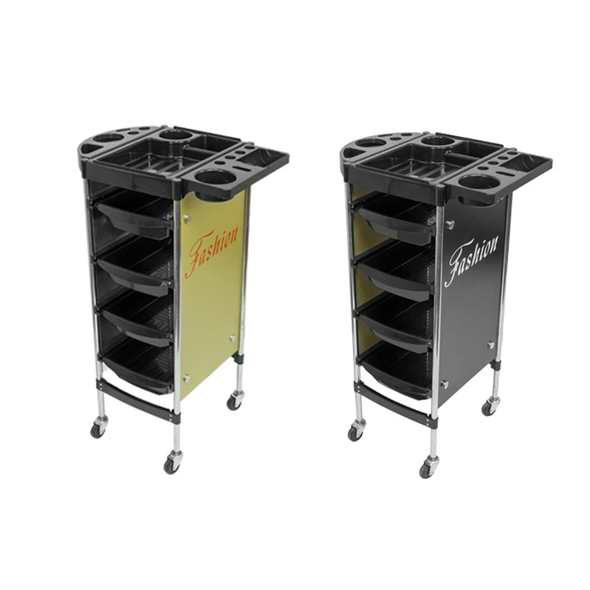hot sale Lockable black beauty trolley stainless steel foldable mobile hair salon hot dyeing cutting barber shop rolling cart