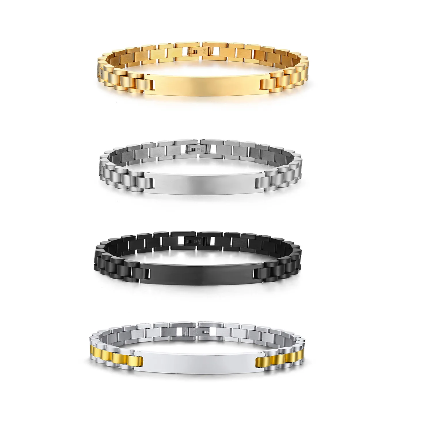 Wholesale fashion jewelry Watch Chain stainless steel bracelet carving silver Plated 18K Gold Stainless Steel Bracelet