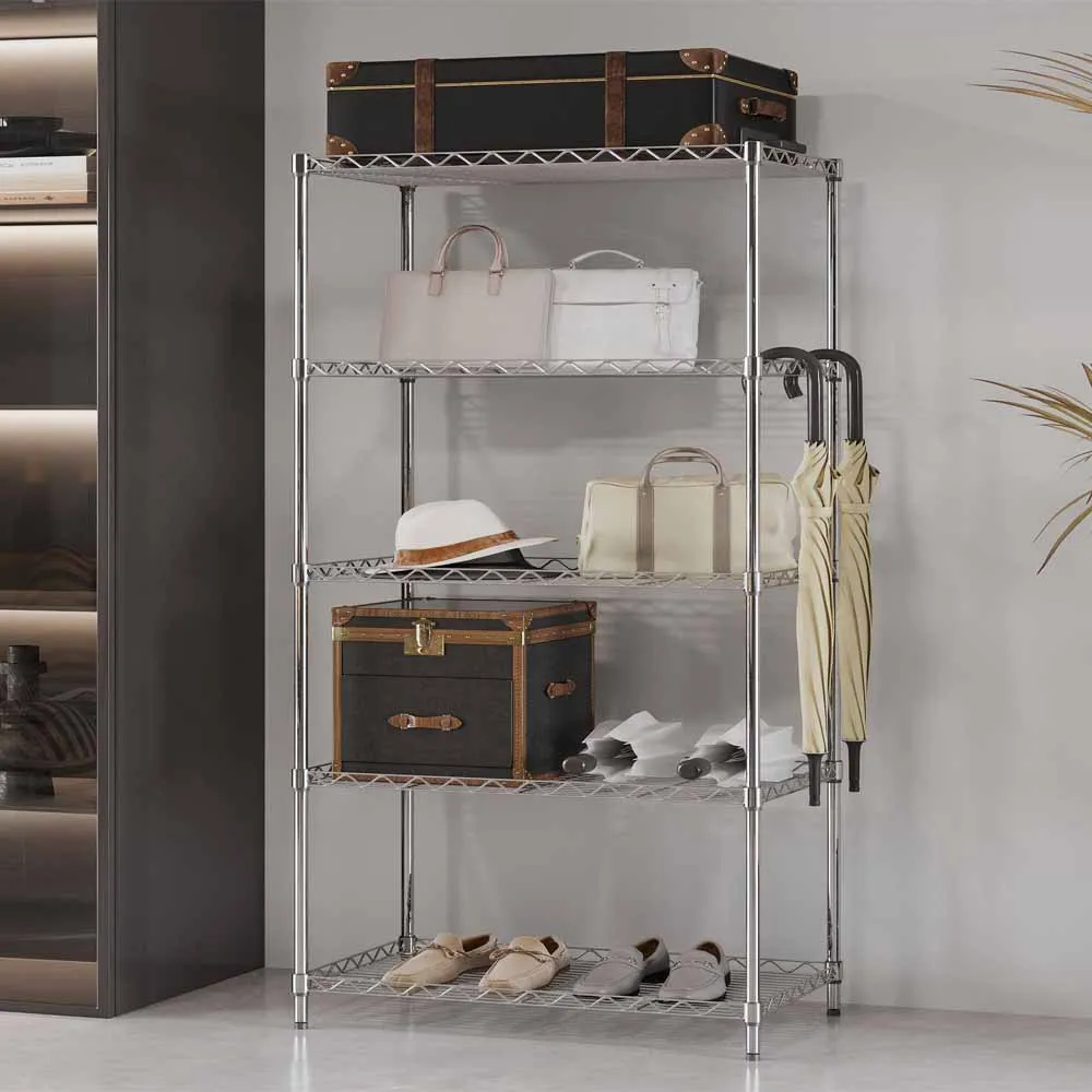 Wire shelves heavy duty steel storage metallic Simple Assembly 5 Tiers Standing Shelving Unit racking