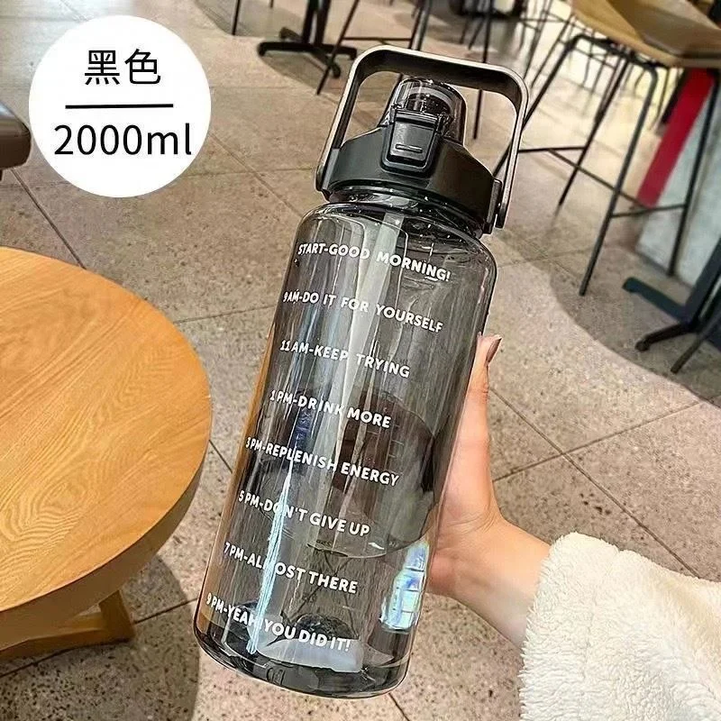 motivational water bottle 2l 2 liter 1 gallon sports plastic drinking big capacity straw type with time marker bpa tritan small