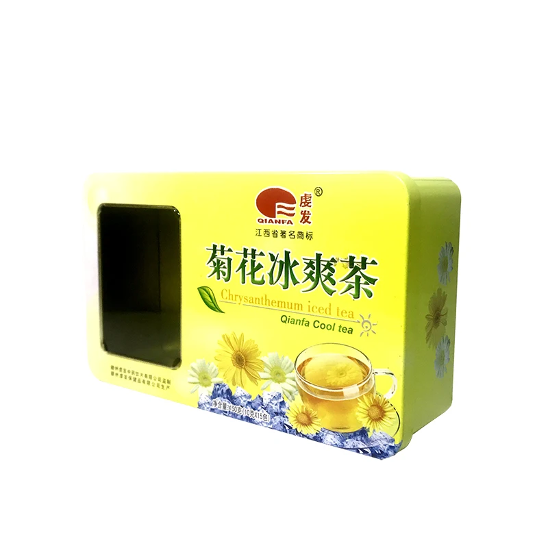 chrysanthemum tea tin Clear top tin with window square window tin box