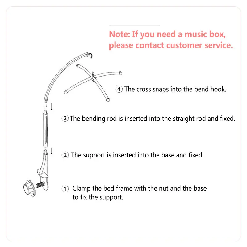 DIY Hanging Support White Nut Screw Baby Crib Mobile Arm Bracket and Bed Bell Holder