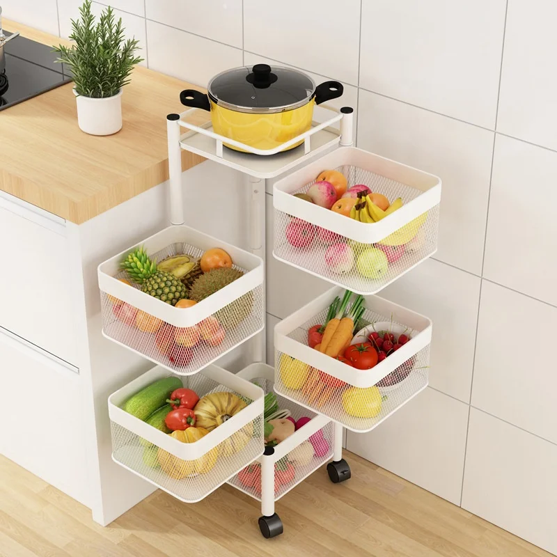 3 Tier 4 Tier 5 Tier Multi-layer Rotatable Storage Vegetable Basket 360 Degree Rotating Baskets Vegetable Rack For Kitchen