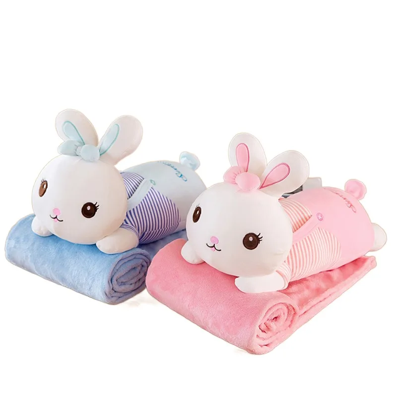 AIFEI TOY Good Price Cute rabbit With Summer Air Conditioning Cool Quilt Blanket Stuffed Animal Plush Toy for Baby sleeping