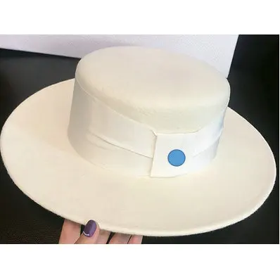Factory Wholesale Pure Color Top Hat With Decoration Felt Hats Women Wide Brim