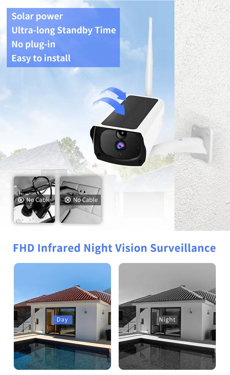 2MP IP66 Loop Recording Cloud storage PIR Alarm 2 way talk mode built in AP hotspot Ultra APP low power HD PT Solar Camera