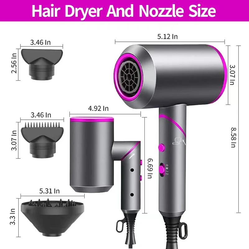 1800W Blow Dryer Ionic Hair Dryer with Diffuser Foldable Handle Travel Hair Dryer Constant Temperature Hair Care