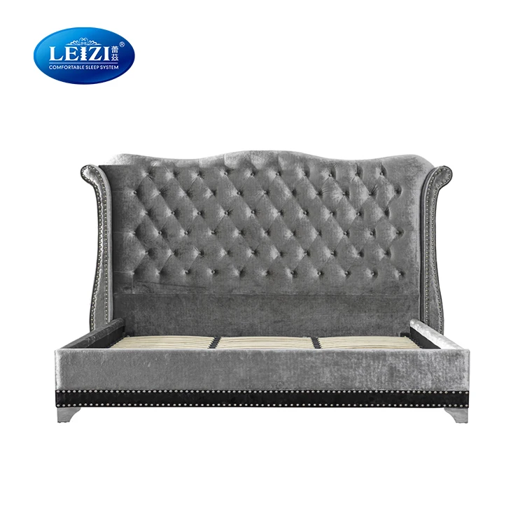 Wholesale grey fabric queen upholstered modern king bed room furnitures