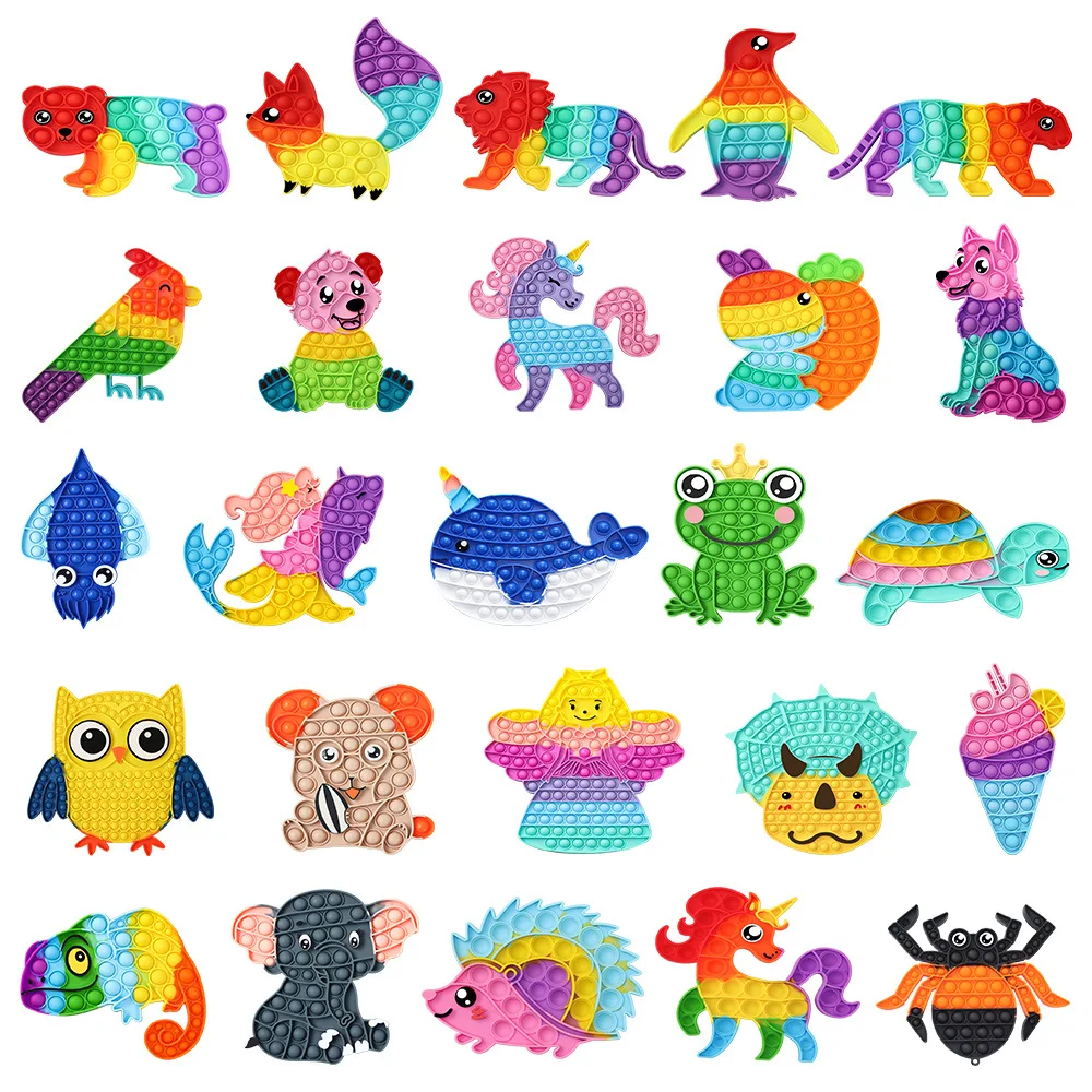 Rainbow Silicone Simple Dimple Animals Theme Antistress Decompression Squeeze Stress Relief Fidget Toys for Adult Kids
