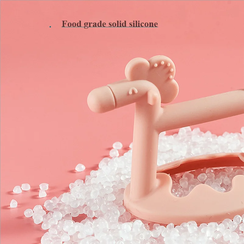 Baby pony ring eating hand guards hand strap type set baby BPA free food grade teether eating set