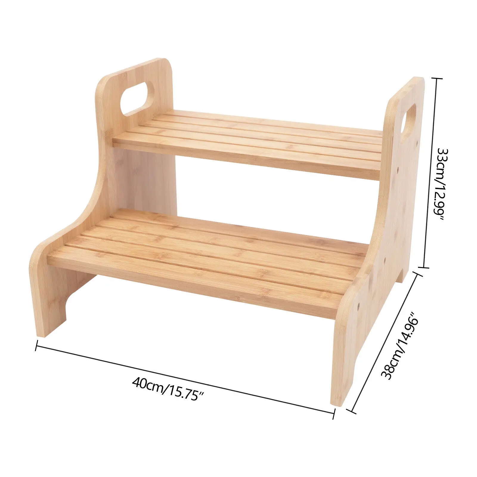 New Style Durable 2 Tier Custom Bamboo Footstool Wooden Chair Kid Ladder Step Stool