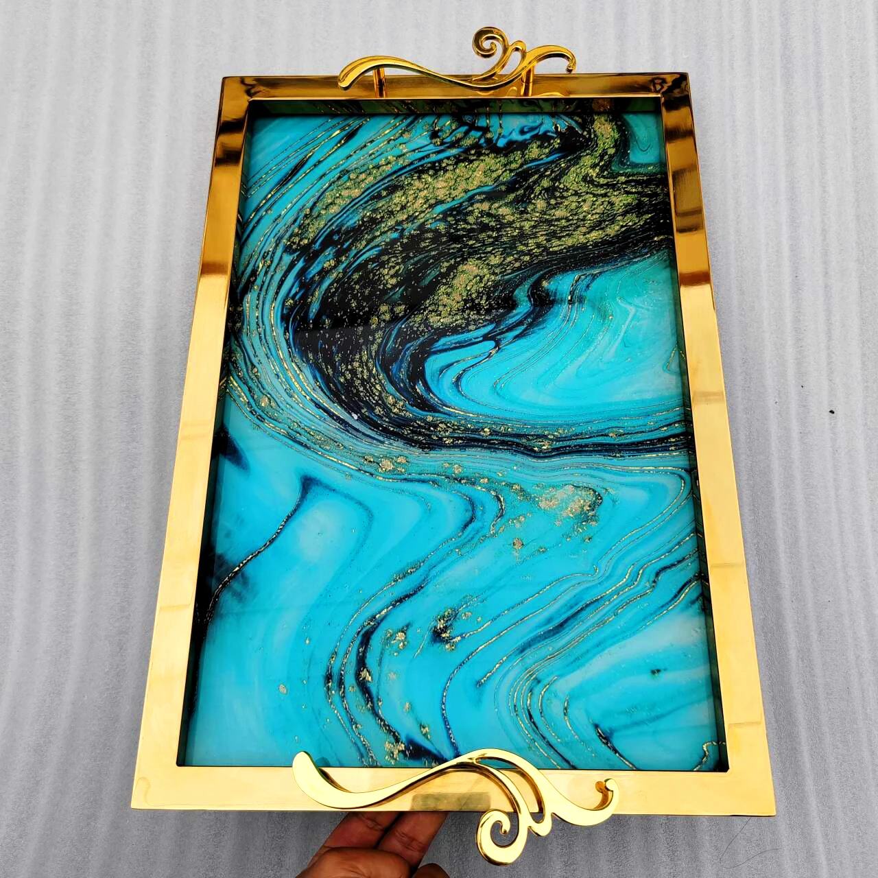 Springlegroup nordic light luxury gold high quality mirror surface tray villa dining room stainless steel metal decoration trays