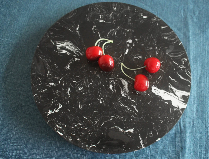  Natural round Marble Board Cheese Dessert cake Serving marble Plate with rotatable