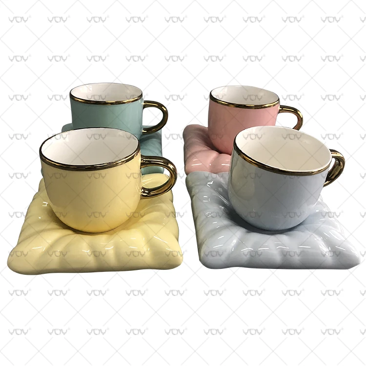 Современная роскошная красочная керамическая кофейная чашка и блюдца YDY из фарфора с золотой ручкой