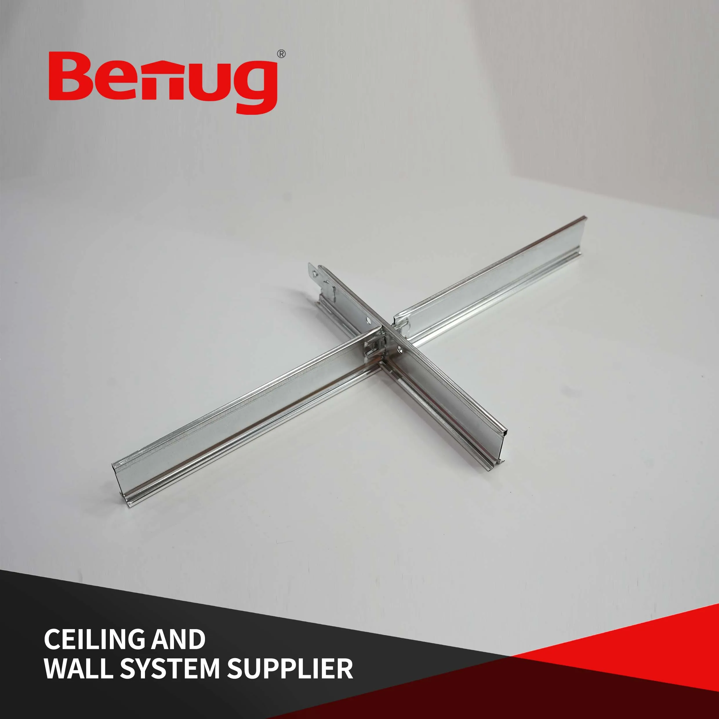 Gypsum board ceiling with T-shaped grid and exposed grid supplied by the manufacturer