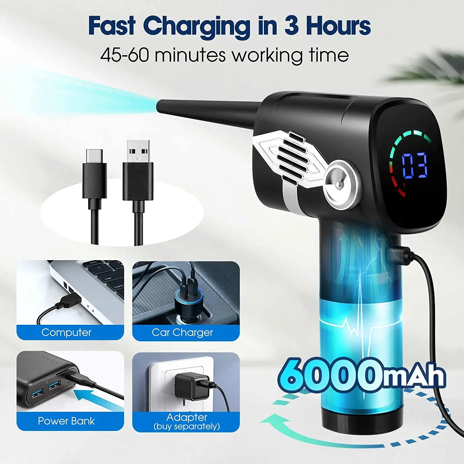 Wireless Rechargeable Cleaner Blower Electric Air Duster Portable Gun Computer Dust Cleaning For Camera