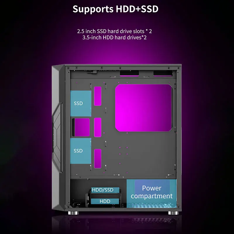 Wholesale Office Desktop Metal Tower PC Case with RGB Cooling Fan Middle Tower Design for Home ATX Computer Cases & Towers