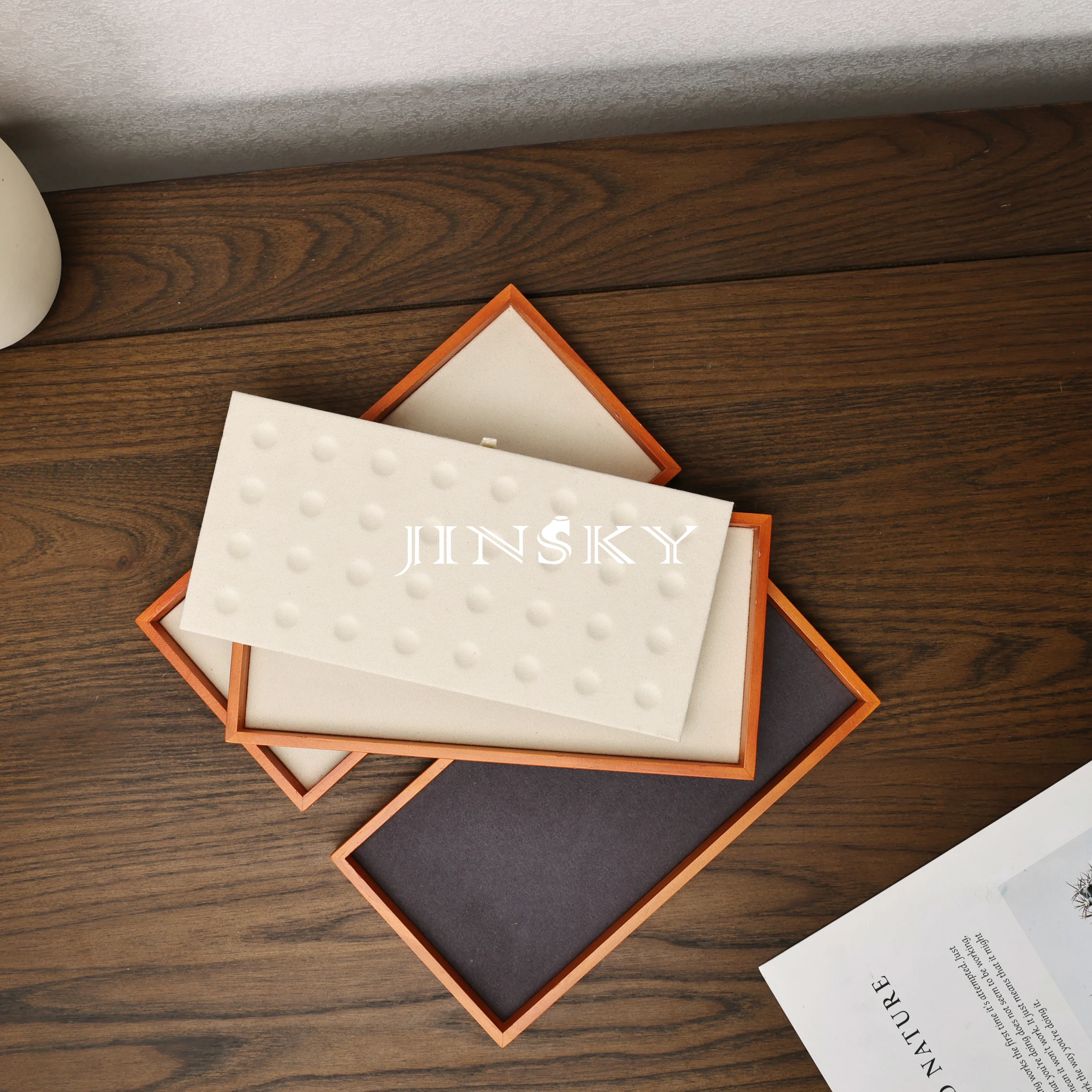 Jinsky High quality Solid Wood Jewelry tray Jewelry display bare stone diamond pearl play gem bead pallet
