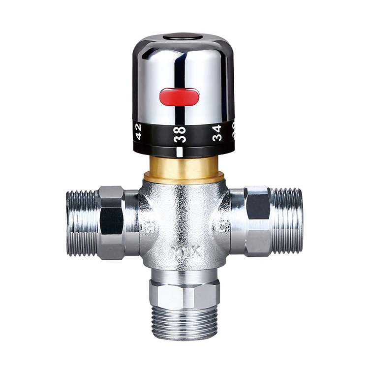 SANIPRO Electroplated Chrome G3/4 Safe Brass Underfloor Heating Manifold Thermostatic Mixing Valve for Solar Shower System