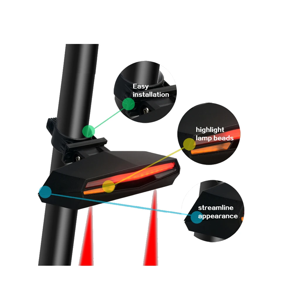 Durable Bike Light Usb Charge Bicycle Accessories Smart Cycle LED Light Remote Control Laser Light