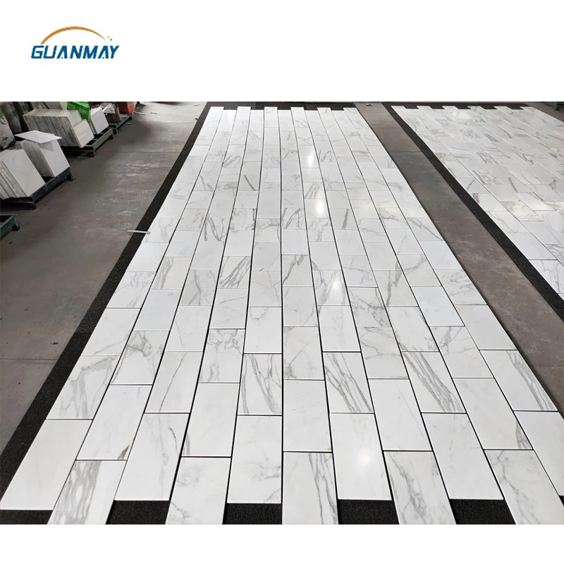 Guanmay Индивидуальный размер натуральный камень Calcutta Marmar Роскошная Calacatta Золотая белая мраморная плитка для ванной комнаты настенная