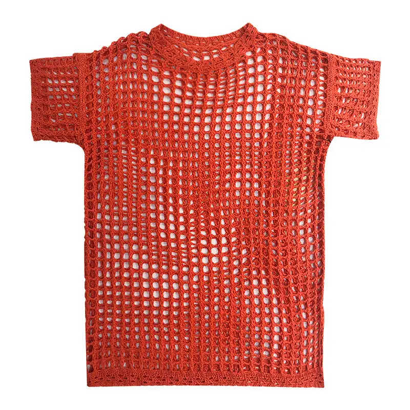 Wholesale Women Hollow Out Top Fishnet Casual Wear Short Sleeve O Neck Mesh T Shirt