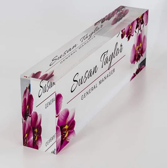 Office Desk Name Plate Customized Printed on Premium Clear Acrylic Glass Block Unique Designer Name Plates for Desks Accessories