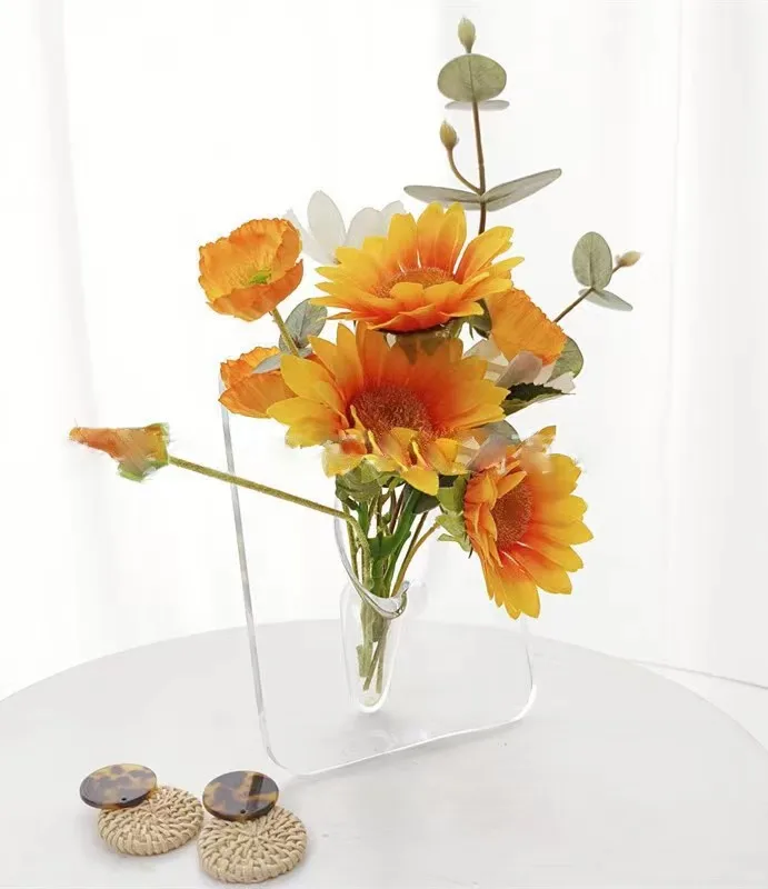 Clear Acrylic Photo Frame Vase Minimalist and Artistic Rectangle Flower Vase for Centerpieces