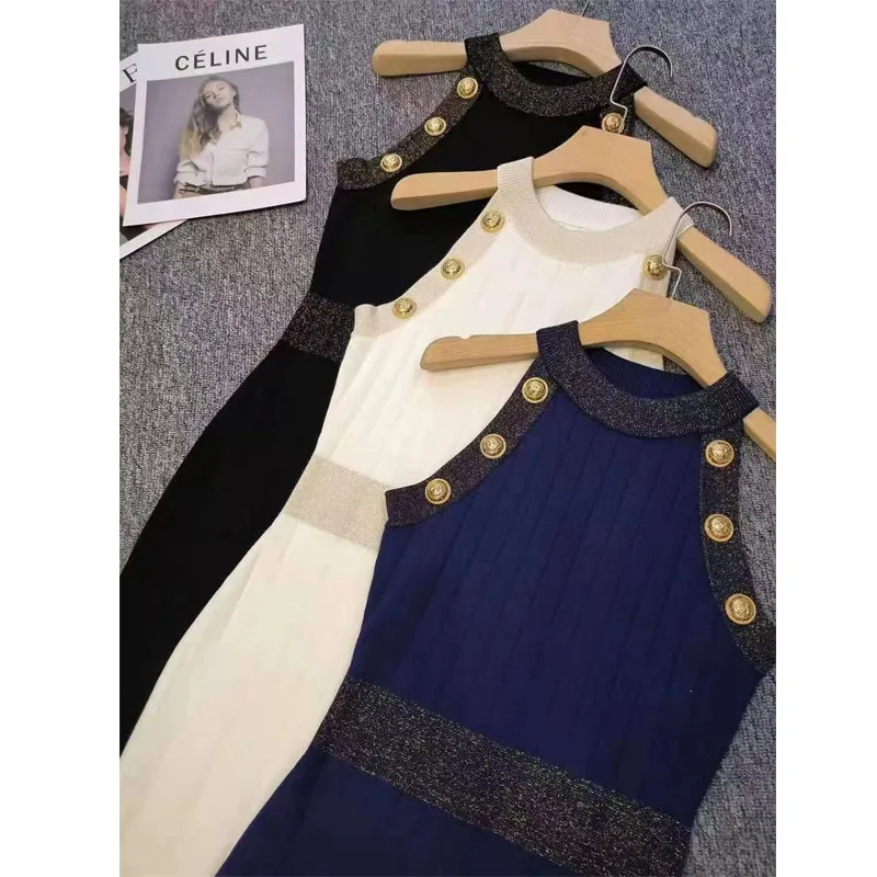 2023 New fashion sleeveless elegant high fashion knitted dress for ladies