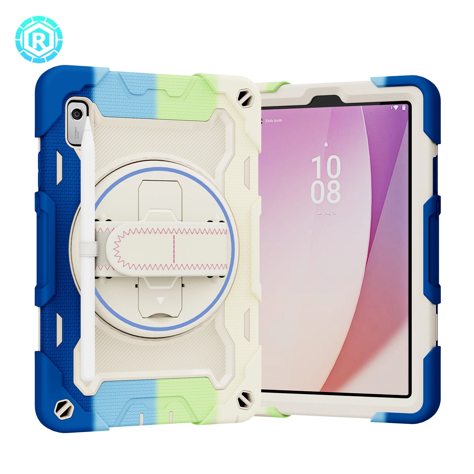 For Lenovo Tab M9 Silicone PC Soft Shockproof Tablet Case With Rotatable Stand Rainbow Colors For Kids