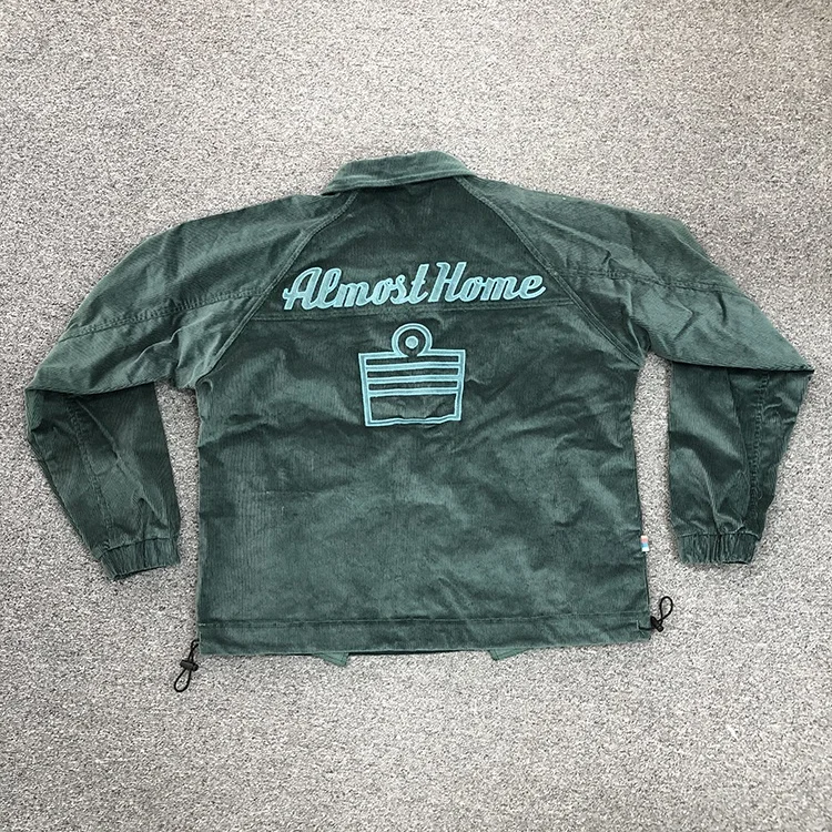 High quality custom women unisex green corduroy hoodie bomber jacket shirt men