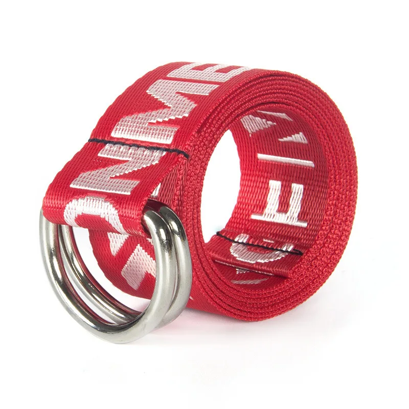 Custom Logo Double Ring Woven Polyester D Ring Buckle Belts And Nylon Fabric Canvas Belt For Men