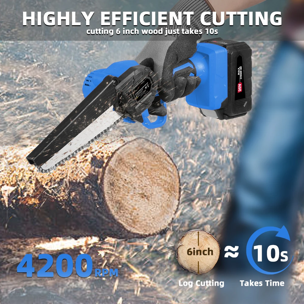 Hehui 20V Lithium Battery Brushless Mini Chain Saw Wood Working Cordless Electric Pruning Saw