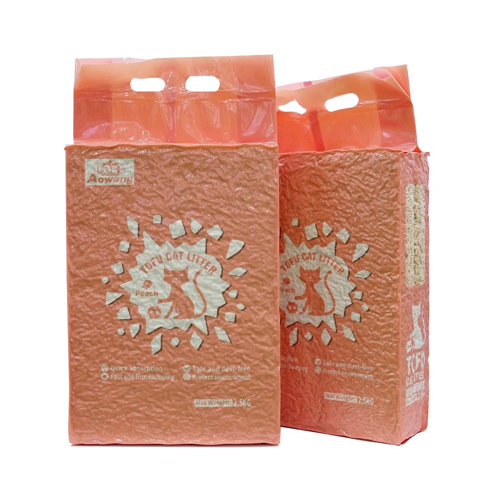 Factory Wholesale Custom Pet Product AOWANG 2.5KG Tofu Cat Litter Peach Scent Eco-friendly Natural Flushable Cat Litter Tofu OEM