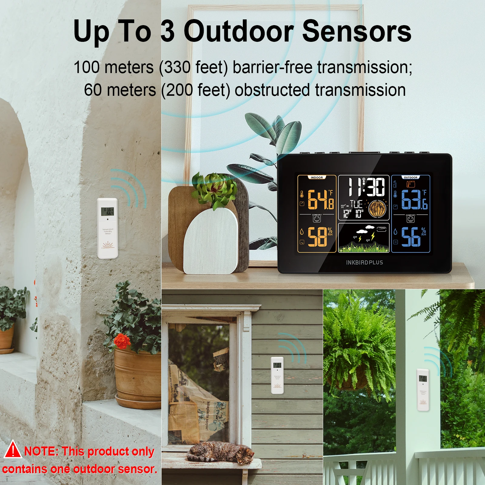INKBIRD Factory Price Evertop Home Color Digital Thermometer Humidity Sensor Wireless Weather Station Clock with USB Charging