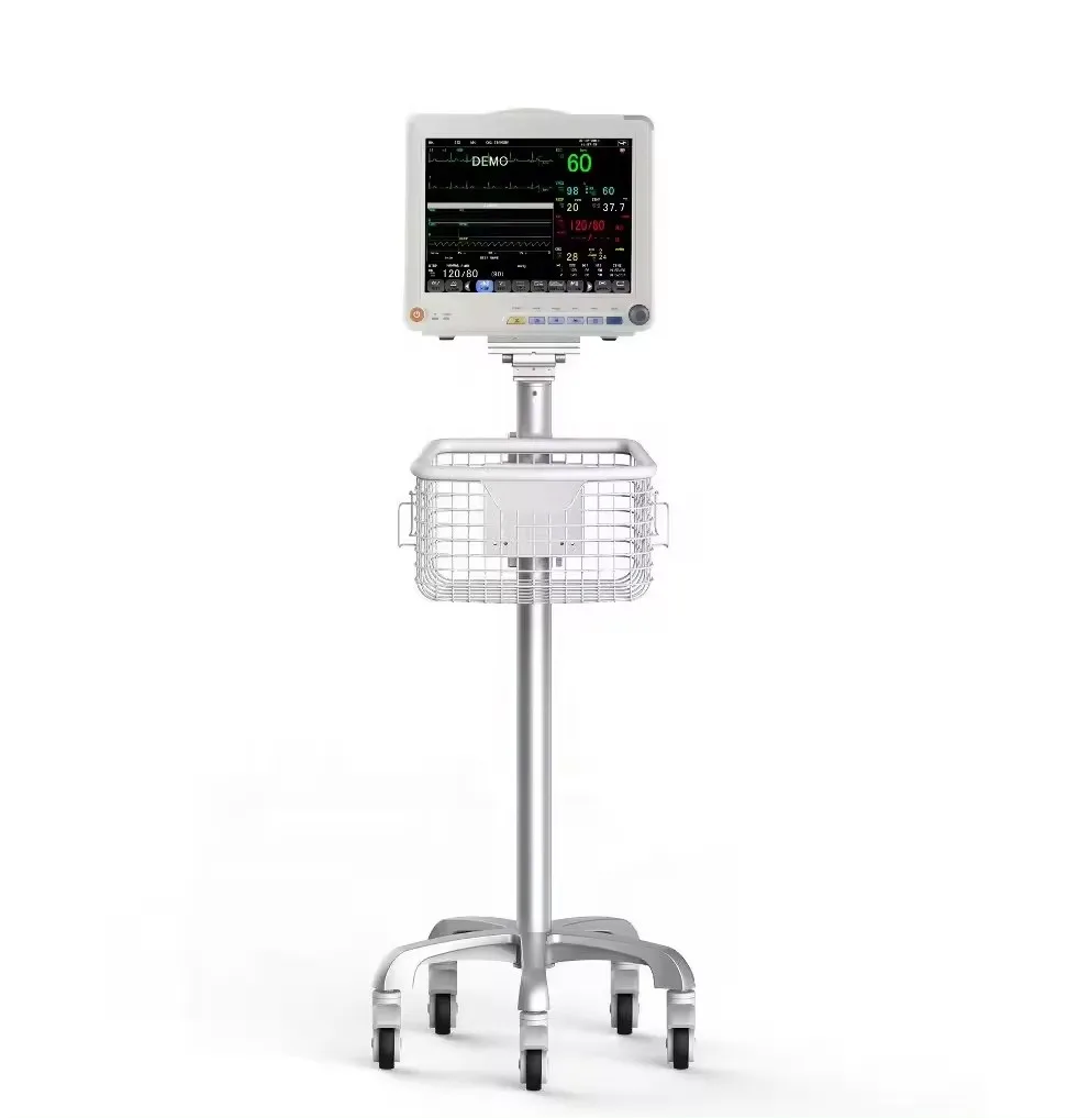 Amain Medical aluminum alloy monitor stand ECG Nursing cart workstation Stainless steel patient monitor trolley cart