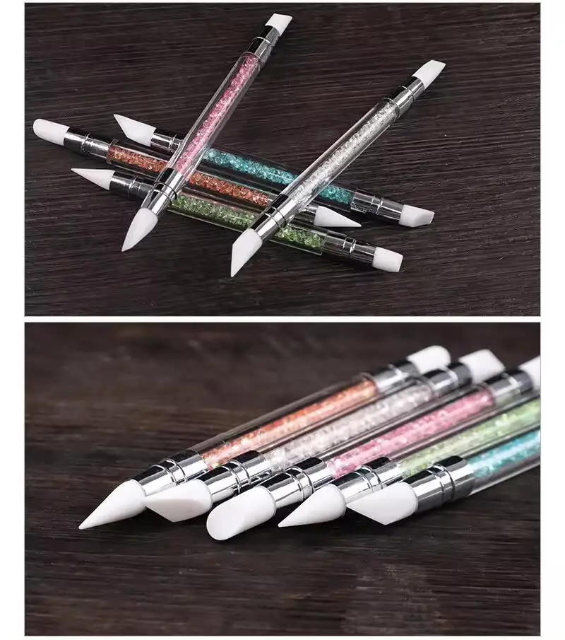 Quickly delivery Dual-ended Nail Art Silicone Sculpture Pen Brush 5/1pcs 3D Powder Liquid Manicure Dotting Brush Tools
